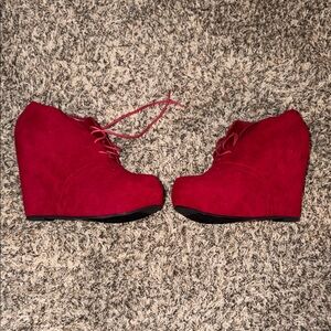 Stylish Red Wedge Ankle Boots